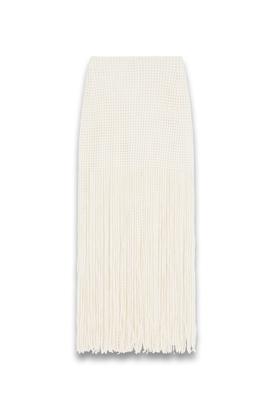 Knitted Fringed Midi Skirt