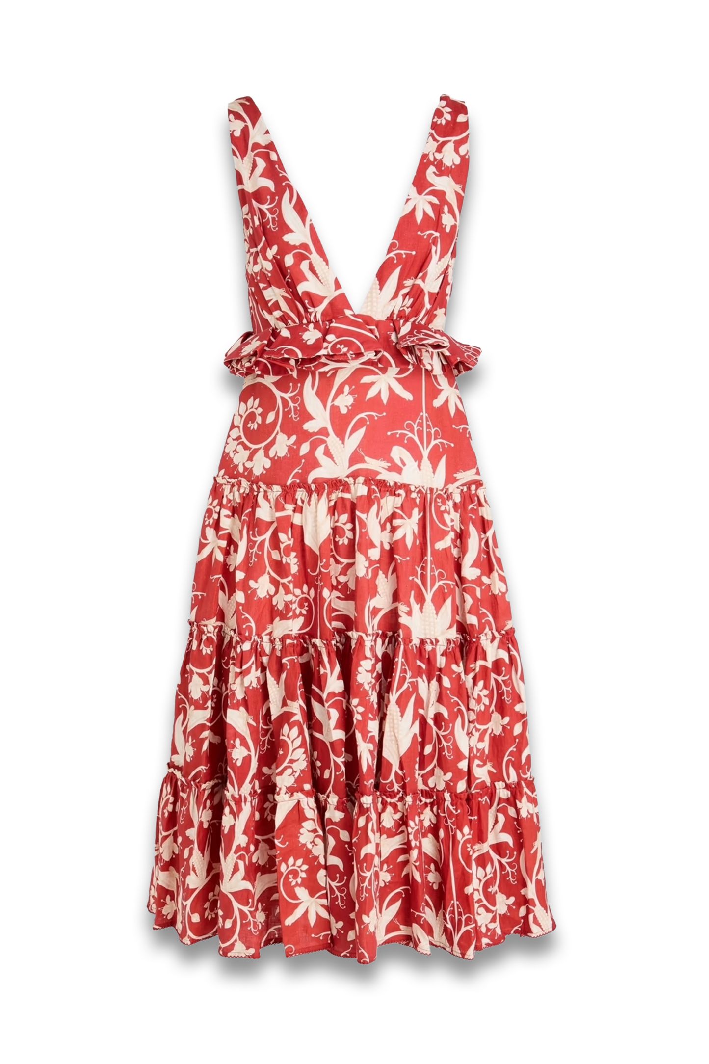 Lago Maíz Tiered Floral-print Linen Midi Dress