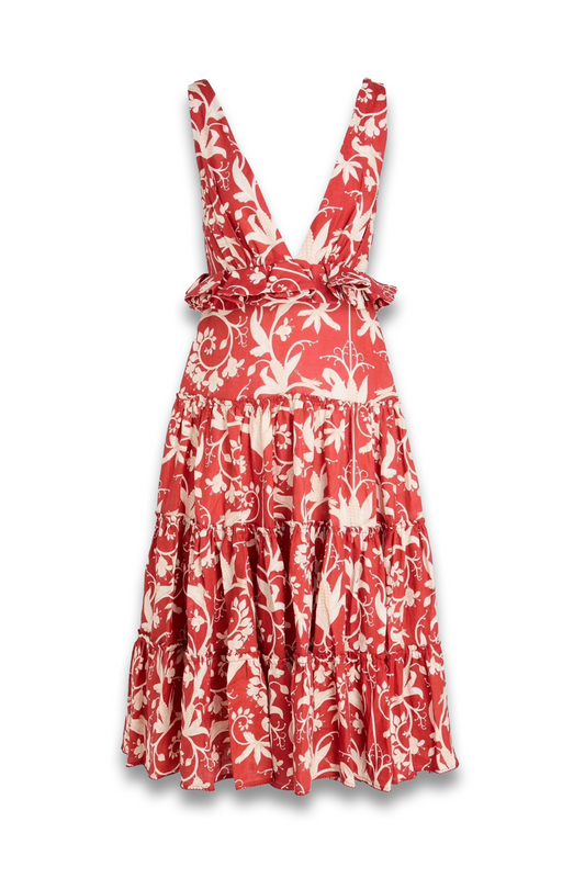 Lago Maíz Tiered Floral-print Linen Midi Dress