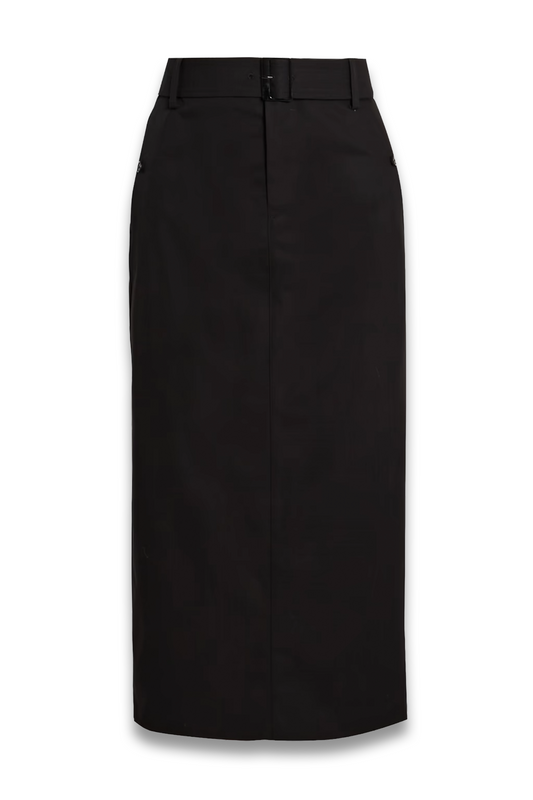 Belted Cotton-twill Midi Skirt