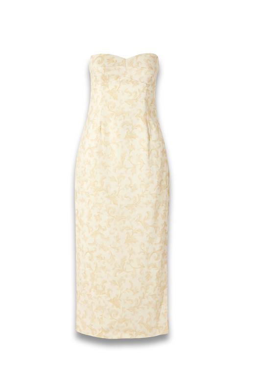 Isla Strapless Floral-print Linen and Silk-blend Midi Dress