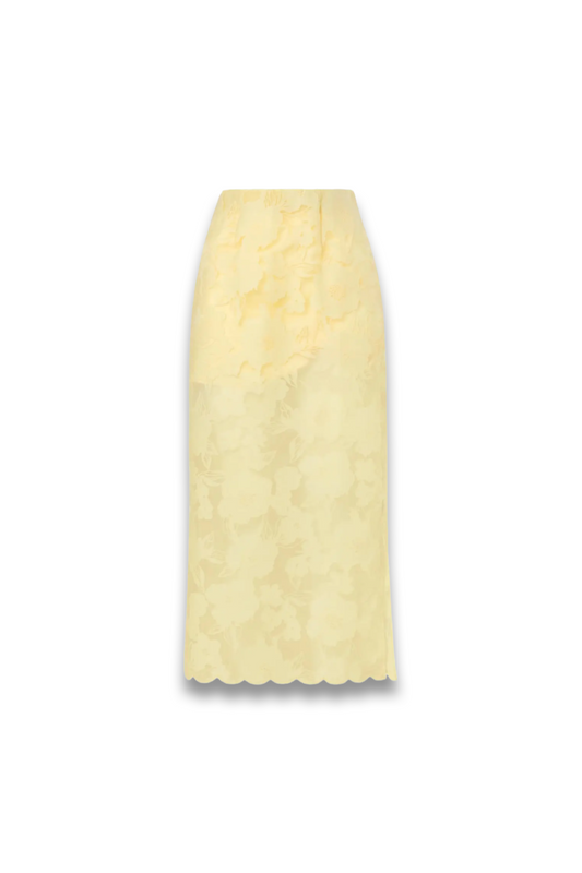 Sheer Floral Lace Midi Skirt