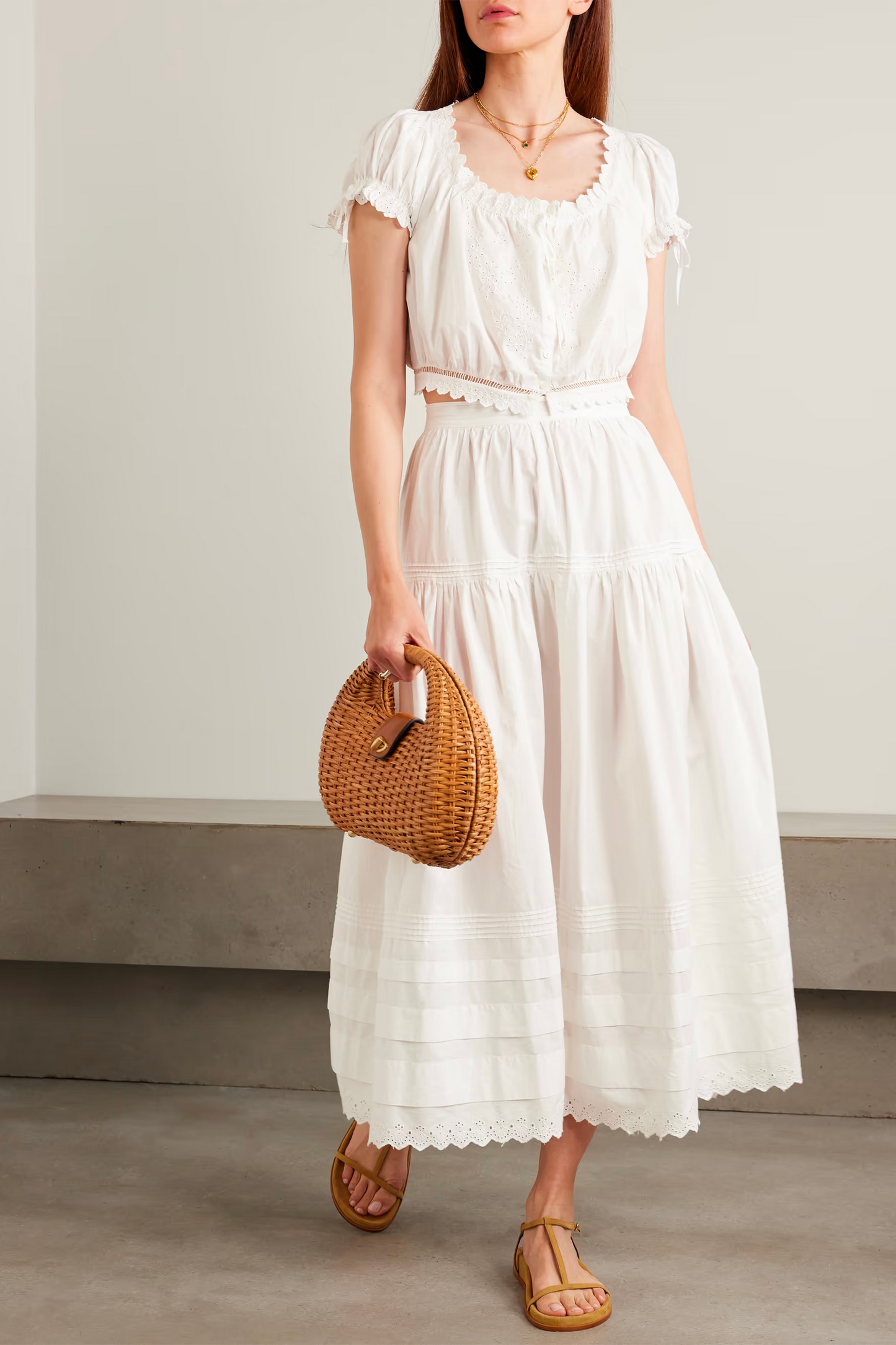 Sebastiane Broderie Anglaise-trimmed Midi Skirt
