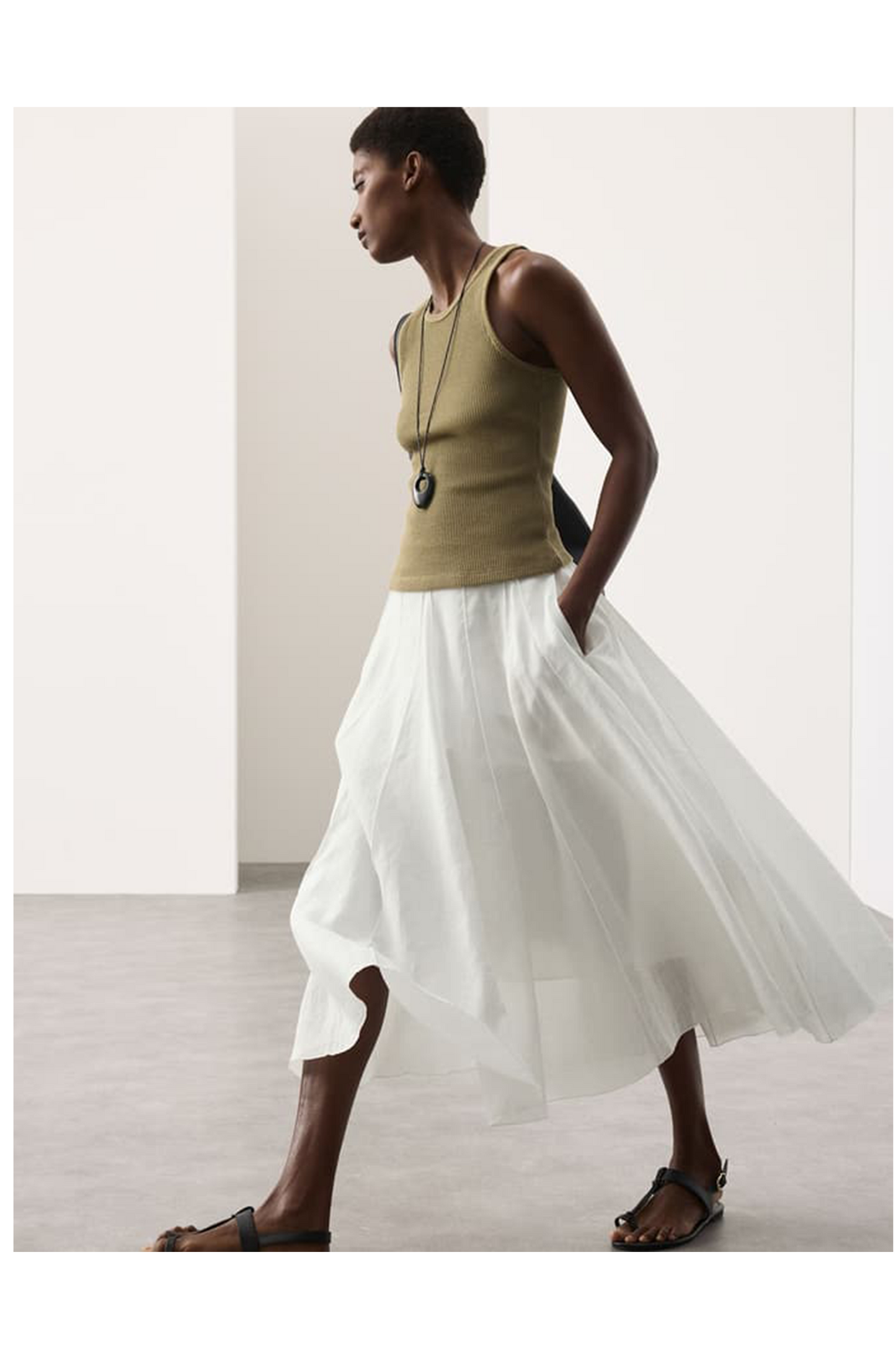 Pure Ramie Godet Midi Skirt
