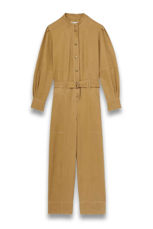 Mina Lyocell-Cotton Wide-Leg Jumpsuit in Camel