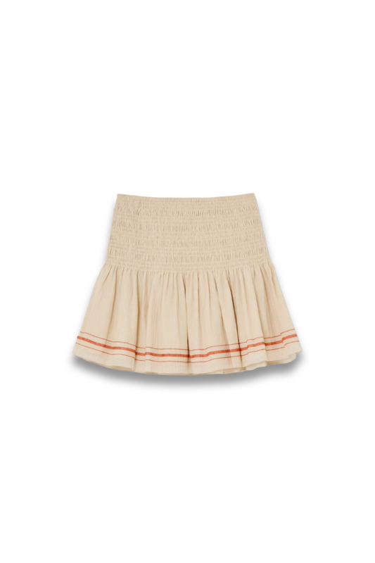 Cotton-Blend Shirred Mini Skirt in Neutral
