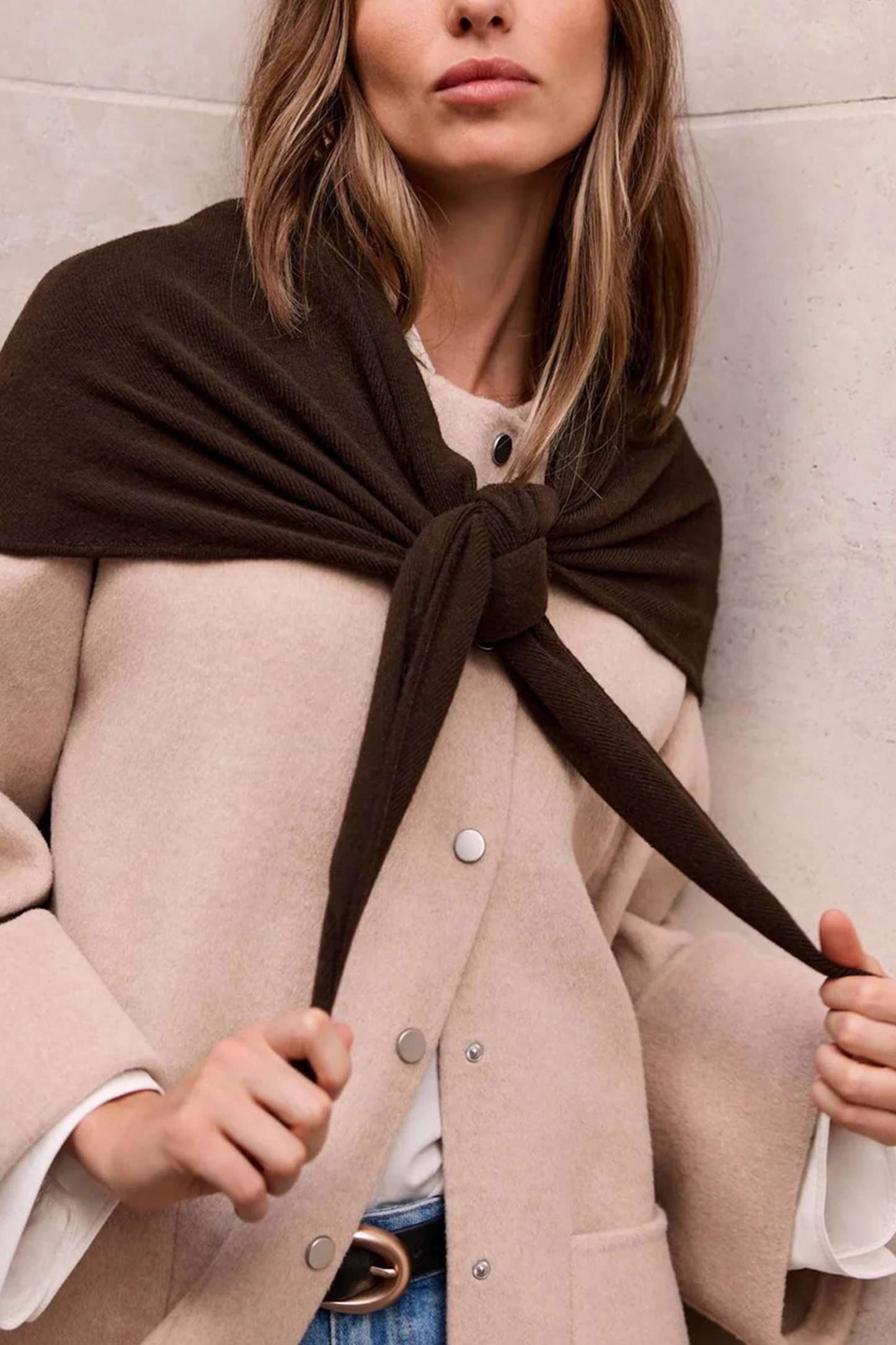 Brown Wrap Triangle Knit Scarf
