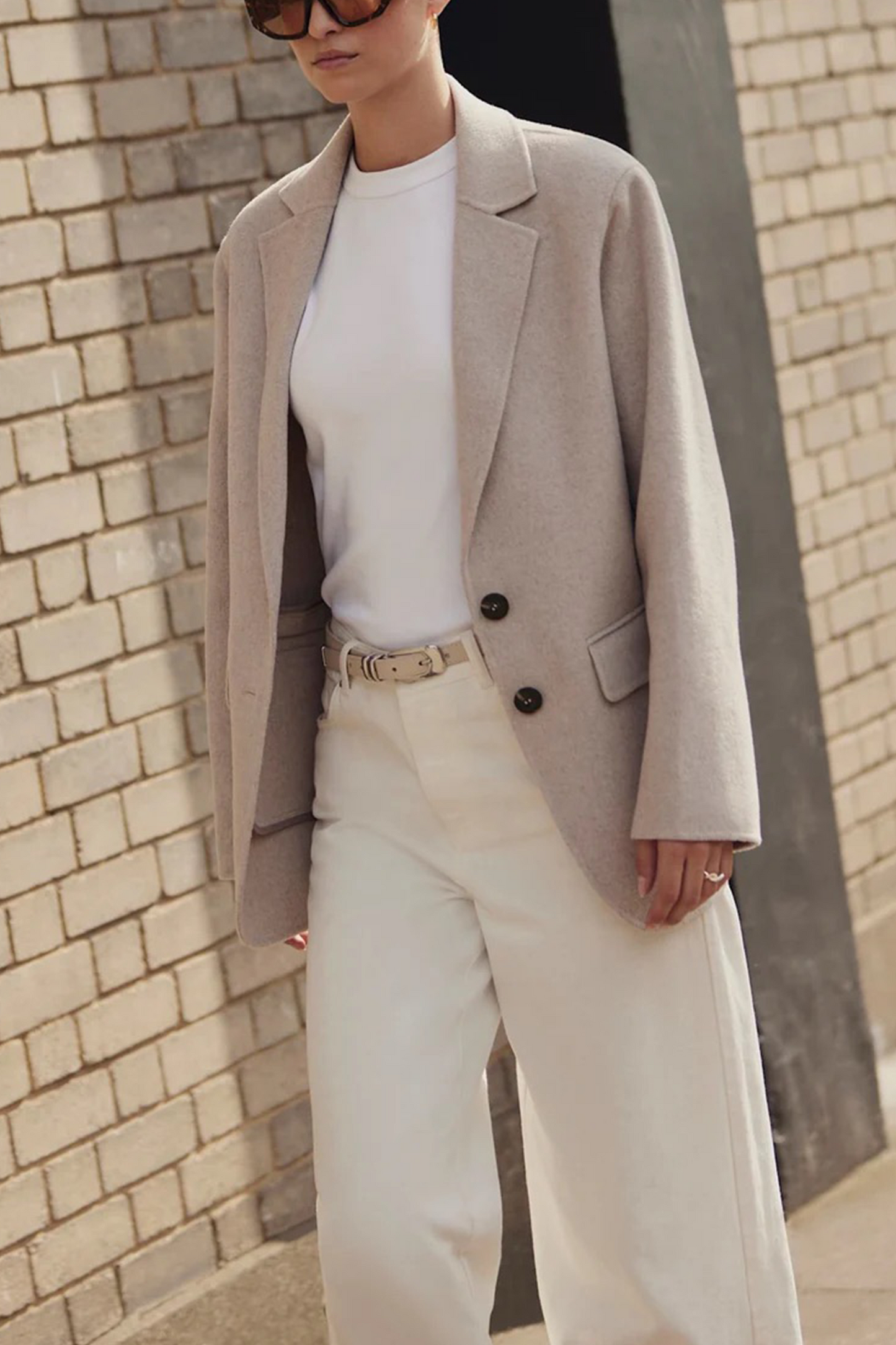 Neutral Wool Blend Hand Finished Blazer