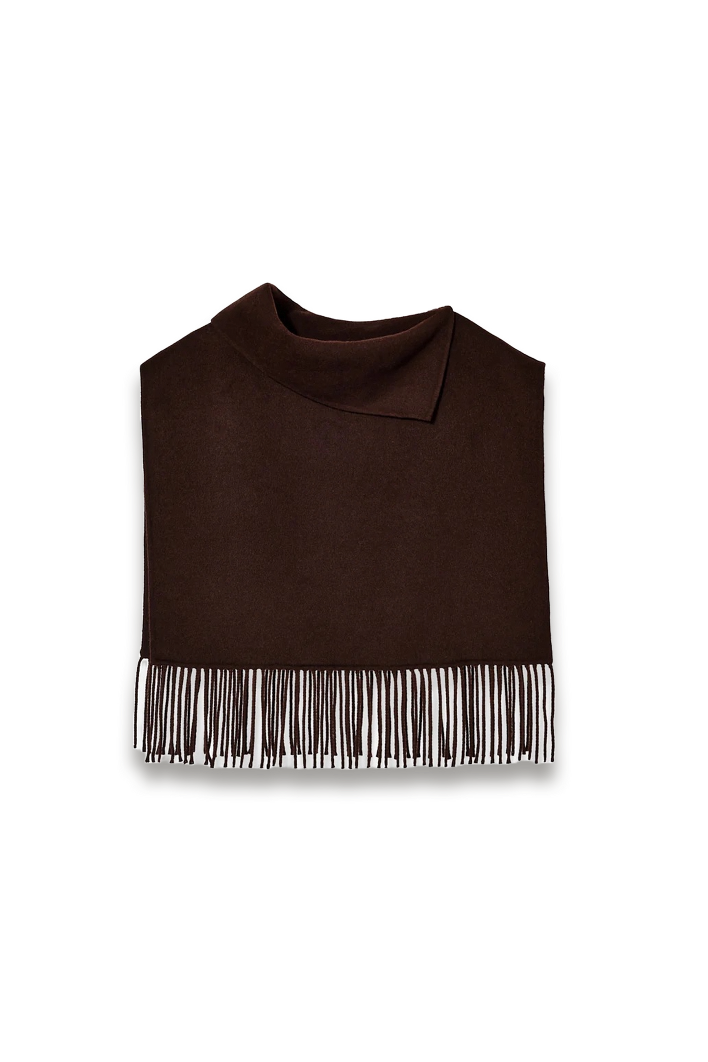Brown Wool Blend Fringed Poncho
