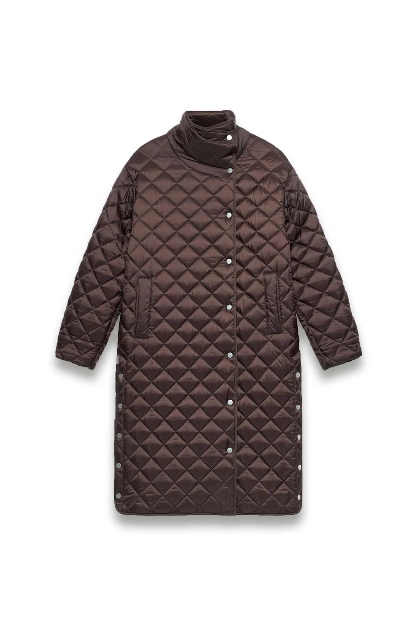 Brown Quilted Funnel Neck Coat