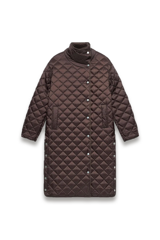 Brown Quilted Funnel Neck Coat