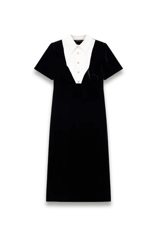 Black Velvet Shirt Midi Dress