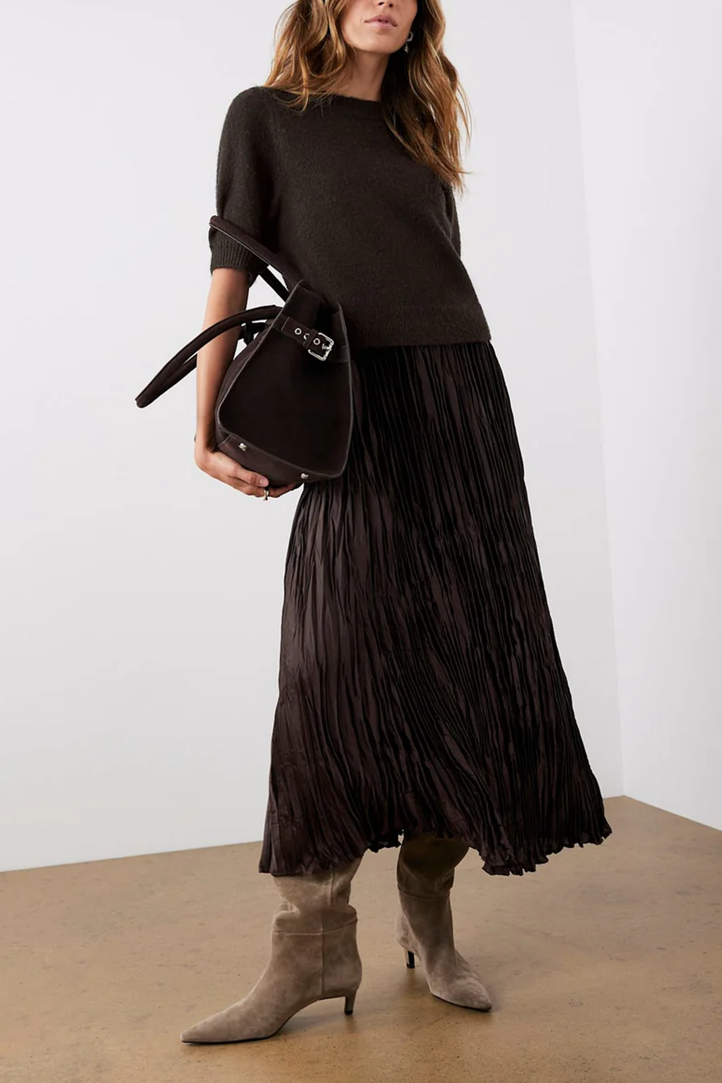 Brown Layered Jumper Midi Dress