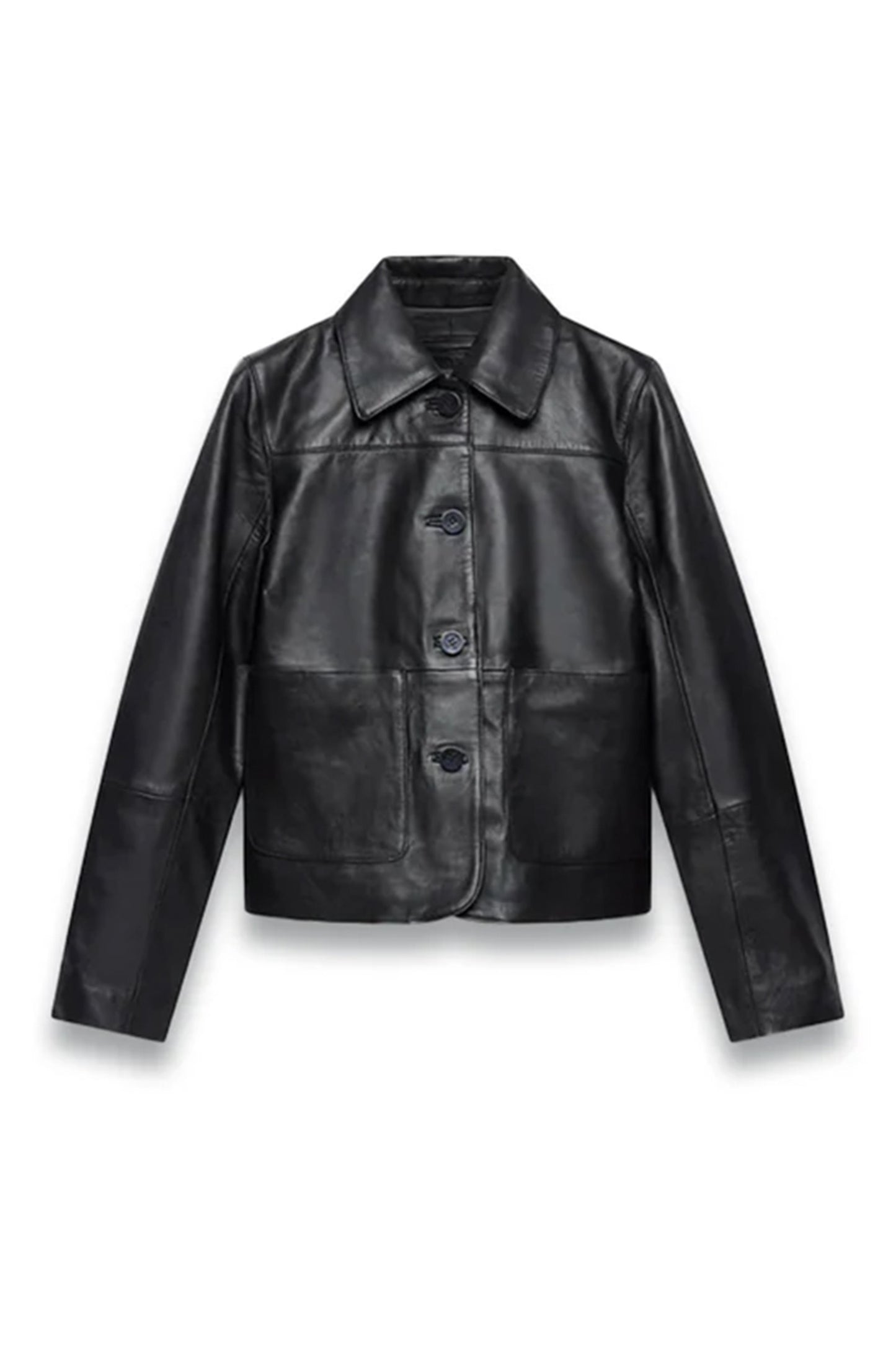 Black Leather Pocket Detail Jacket