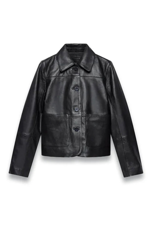 Black Leather Pocket Detail Jacket