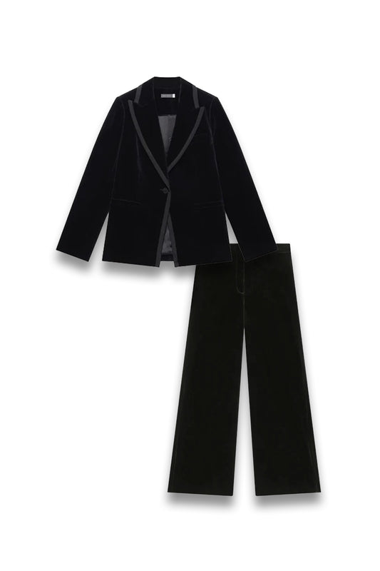 Black Velvet Satin Trim Tux Blazer and Trousers