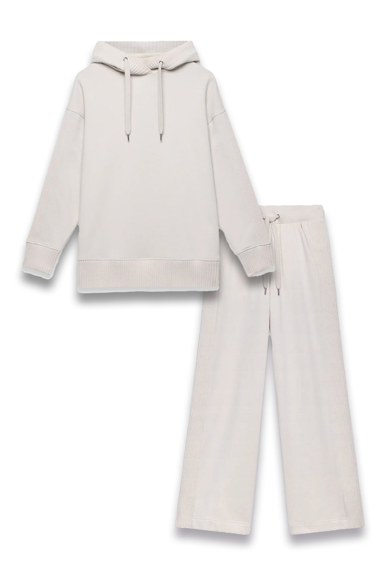 Cream Cotton Blend Hoodie with Wide Leg Joggers