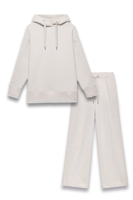 Cream Cotton Blend Hoodie with Wide Leg Joggers