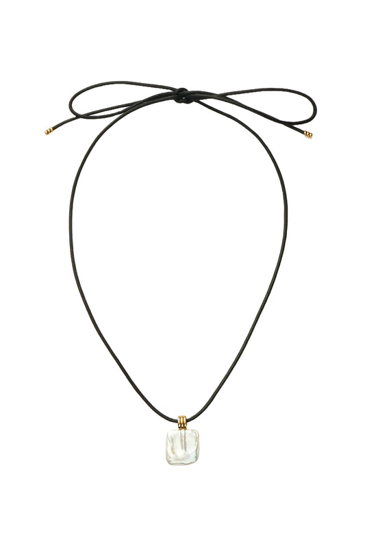 Sqaure Pearl Pendant Cord Necklace
