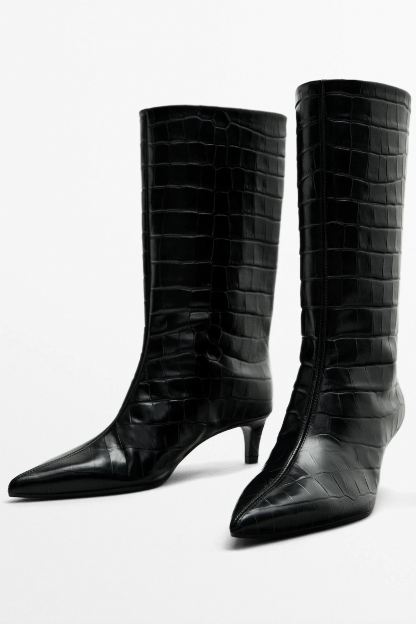 Black Mock Croc Embossed Ankle Boots
