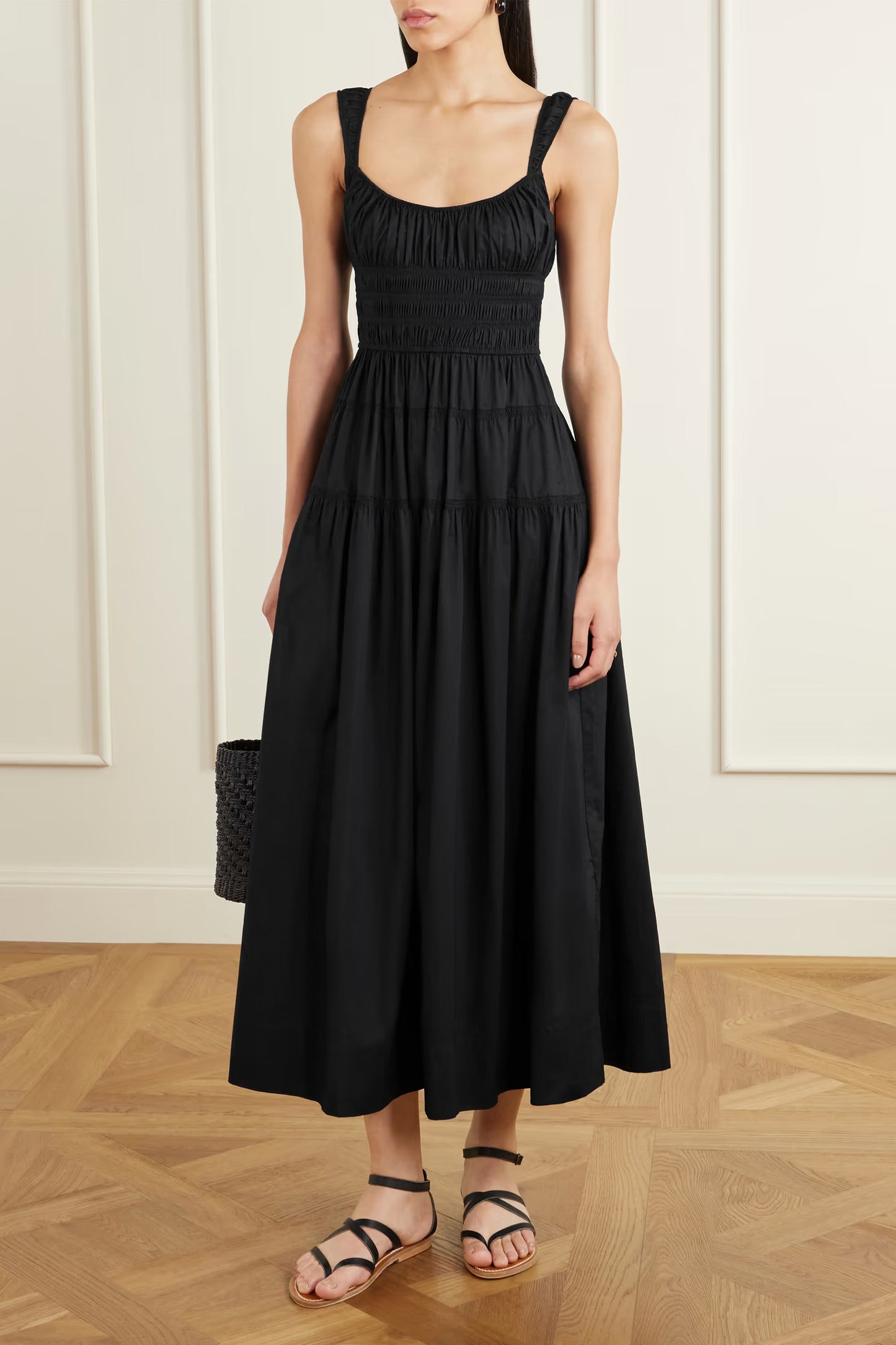 Clover Smocked Organic Cotton-poplin Midi Dress