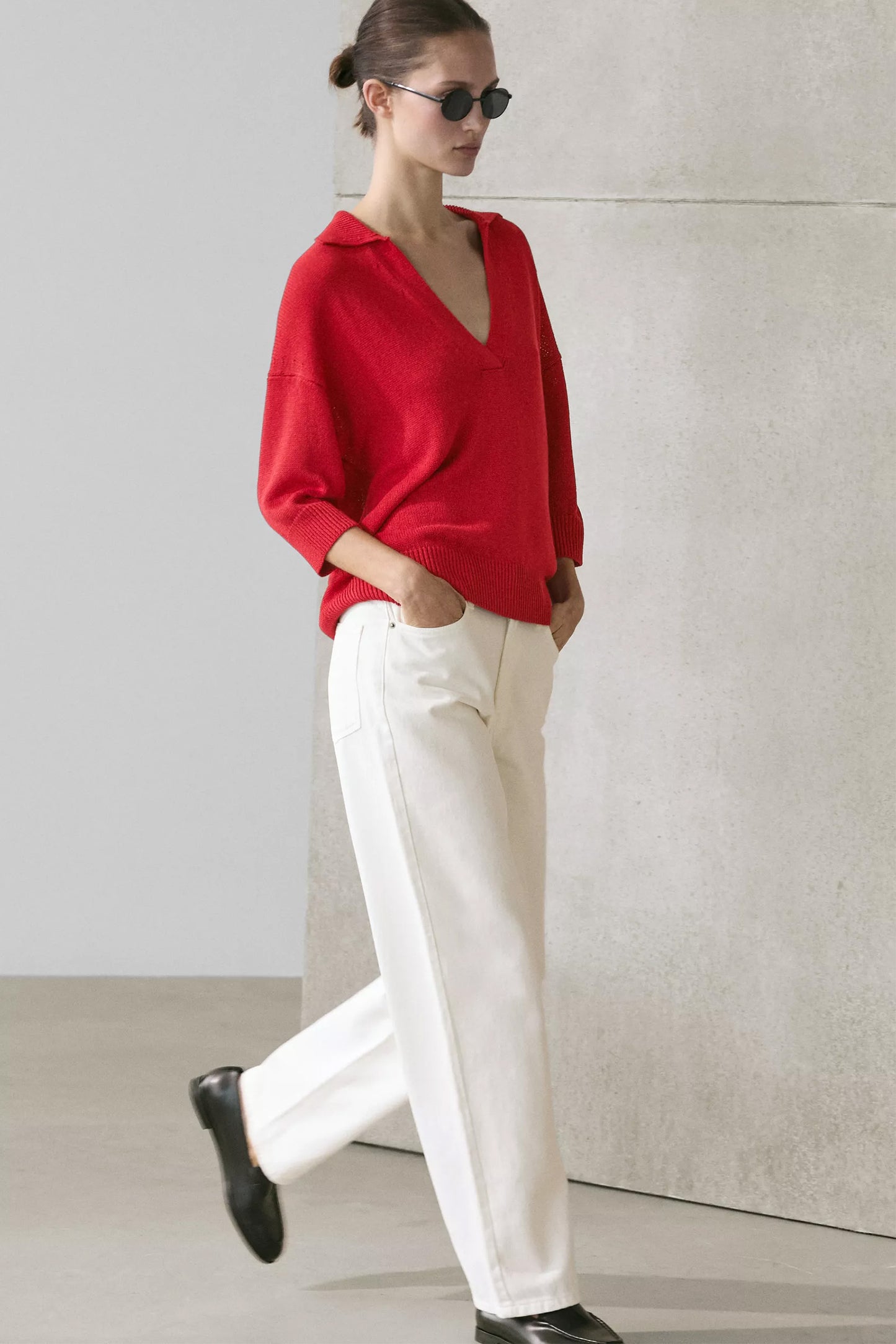 Flowing knit polo sweater