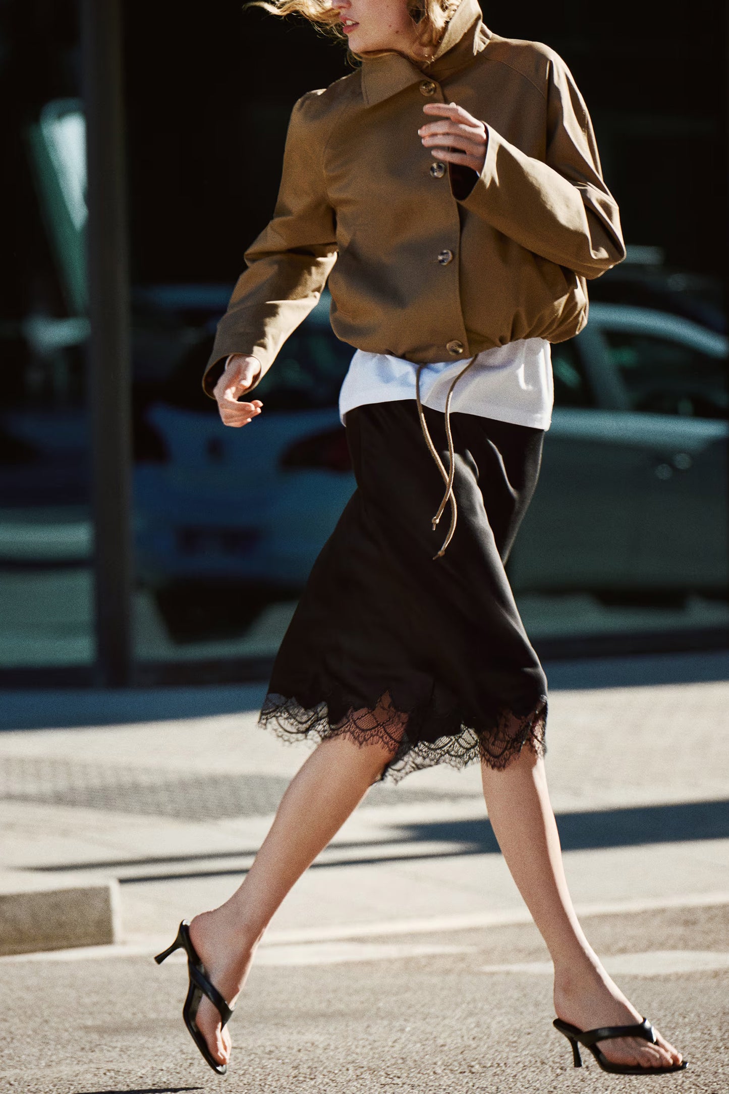 Lace-trimmed slip skirt