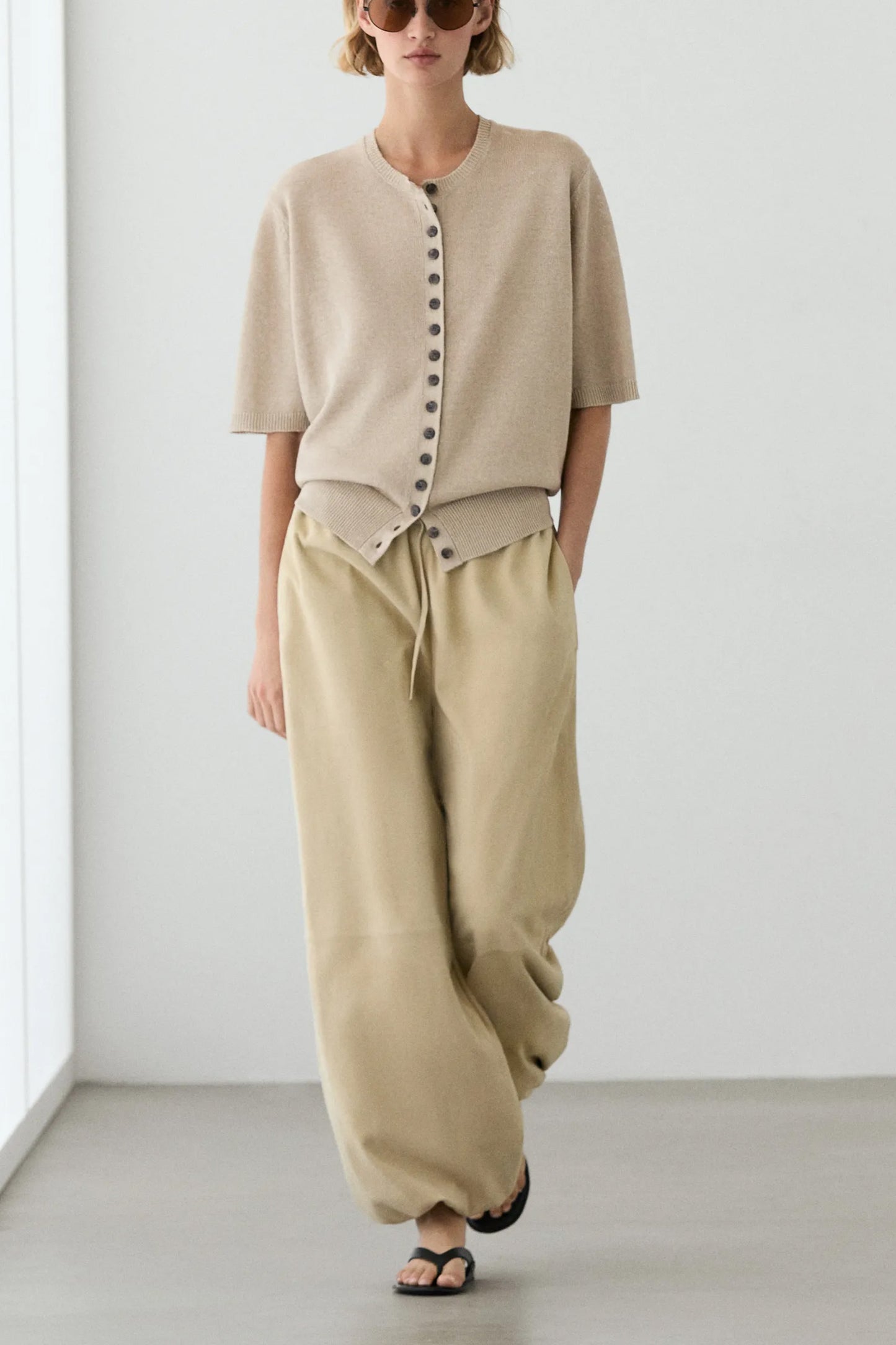Linen blend short sleeve cardigan