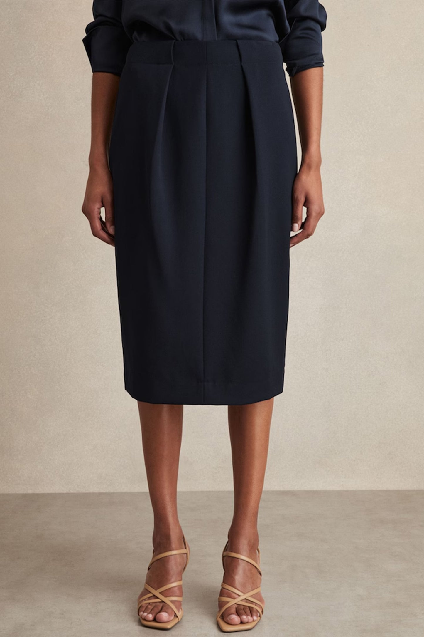 Tailored Midi Suit Skirt in Navy