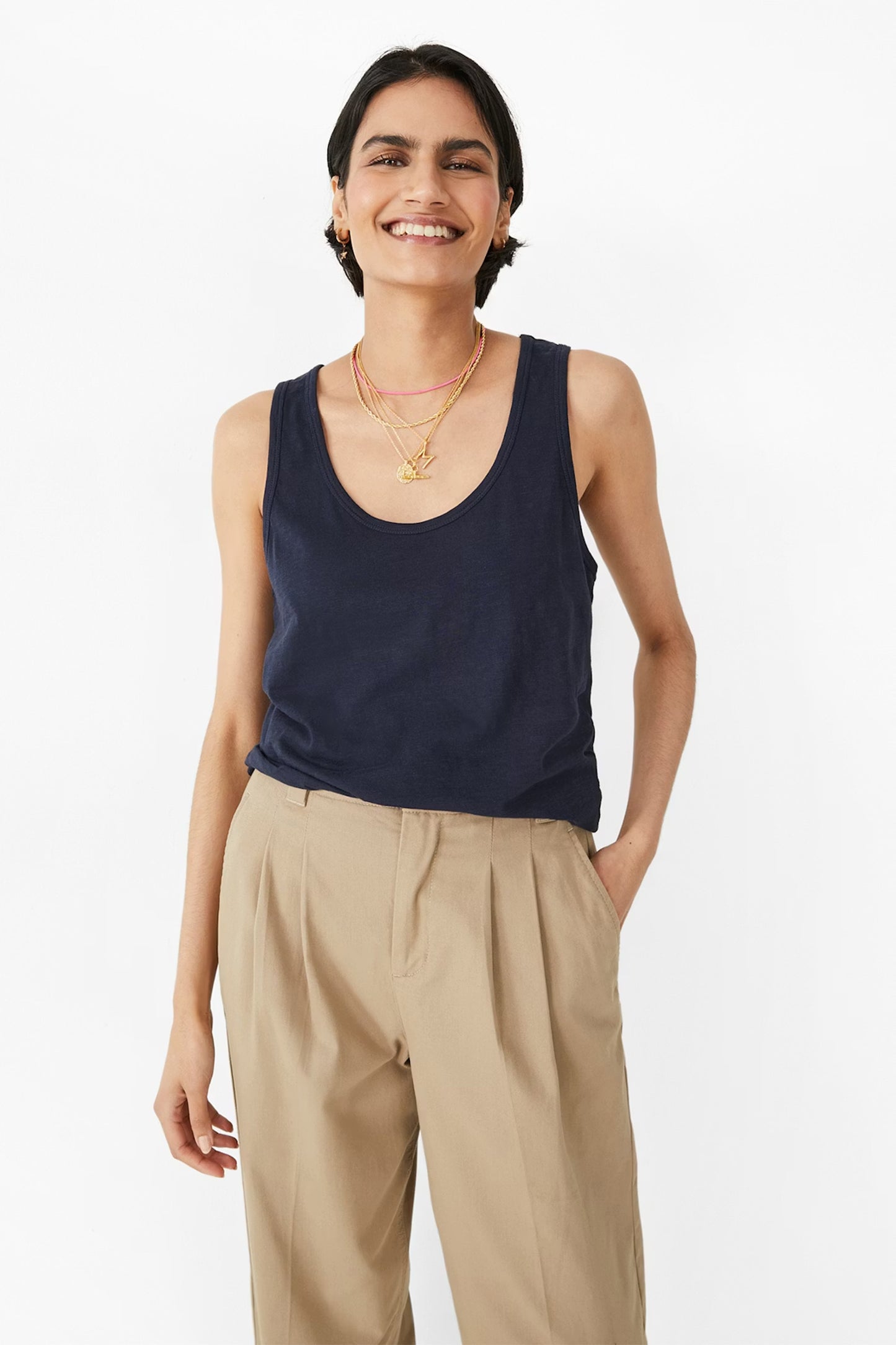 Cotton Slub Tank Top in Navy