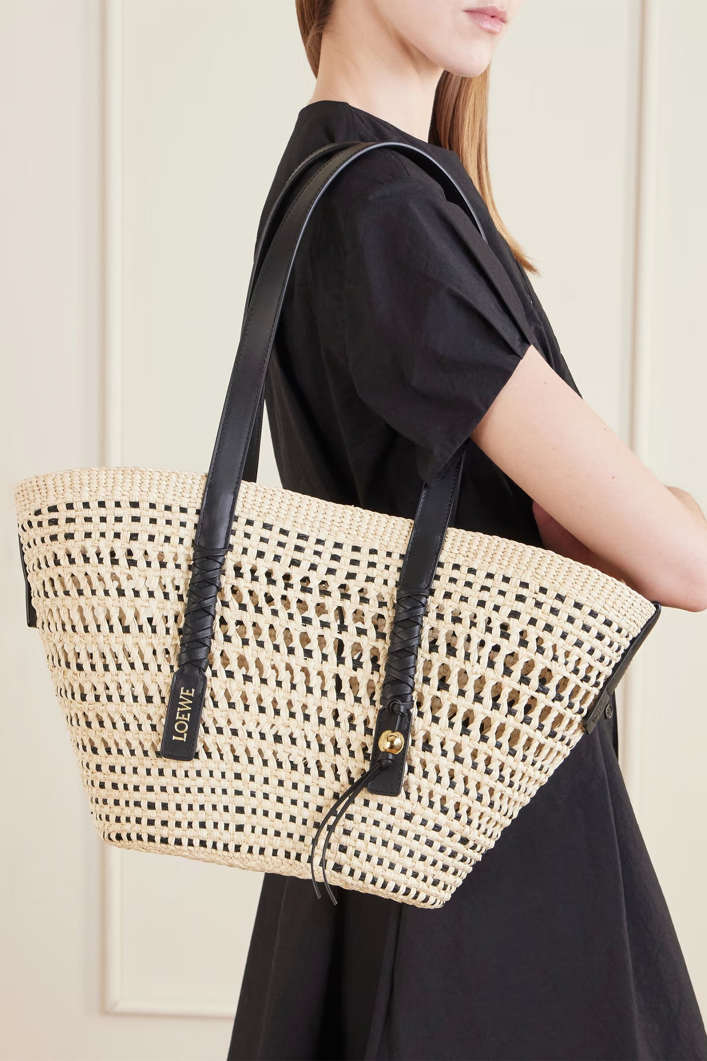 + Paula's Ibiza Braid Medium Leather-trimmed Raffia Tote