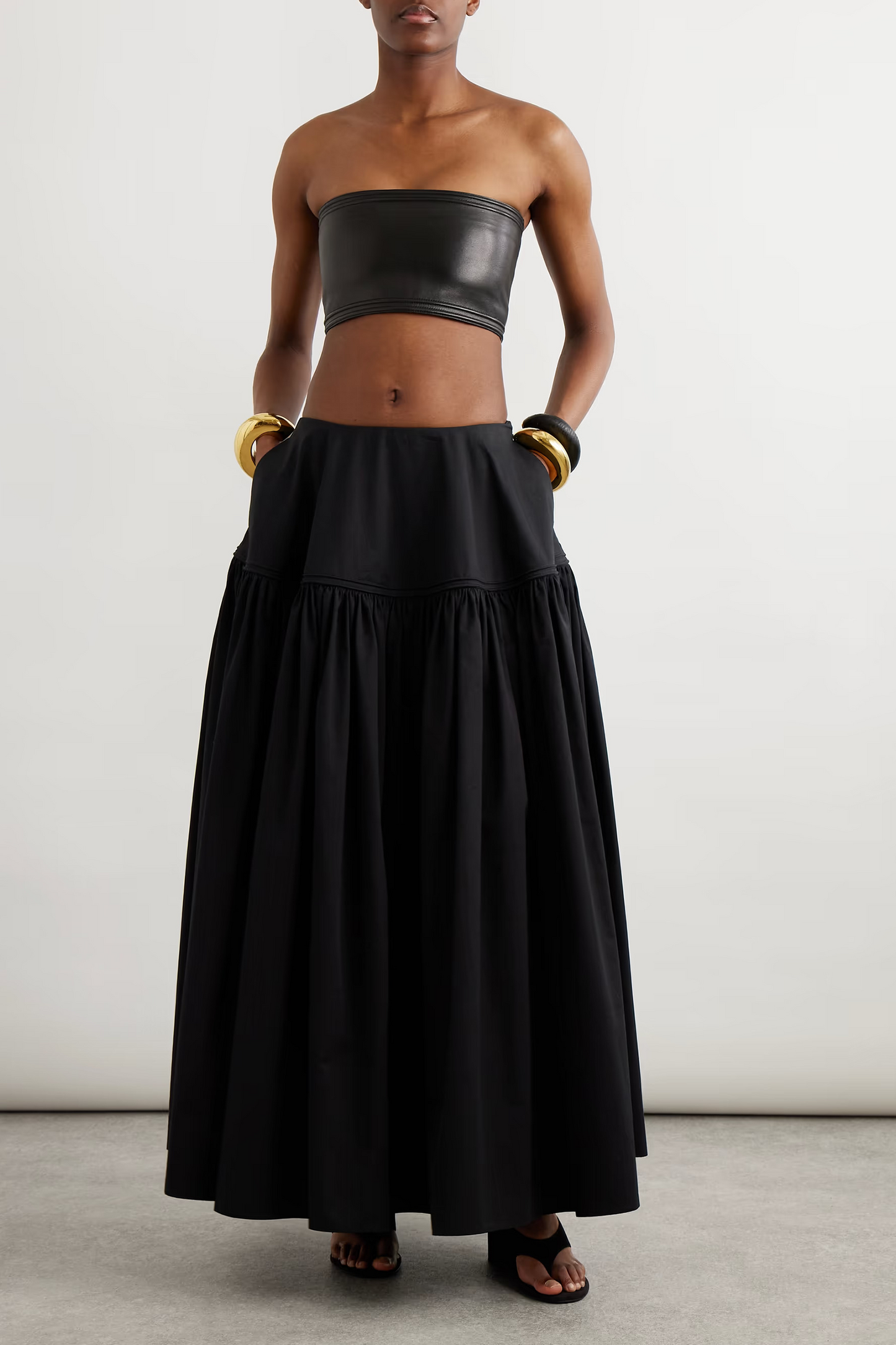 Gathered Cotton-Poplin Maxi Skirt