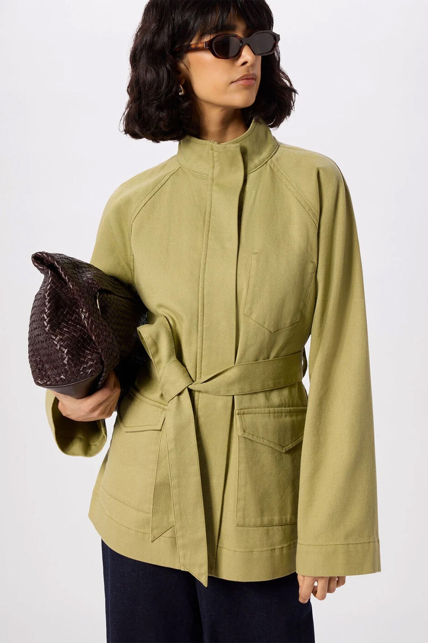 Sage Green Belted Cotton Safari Jacket