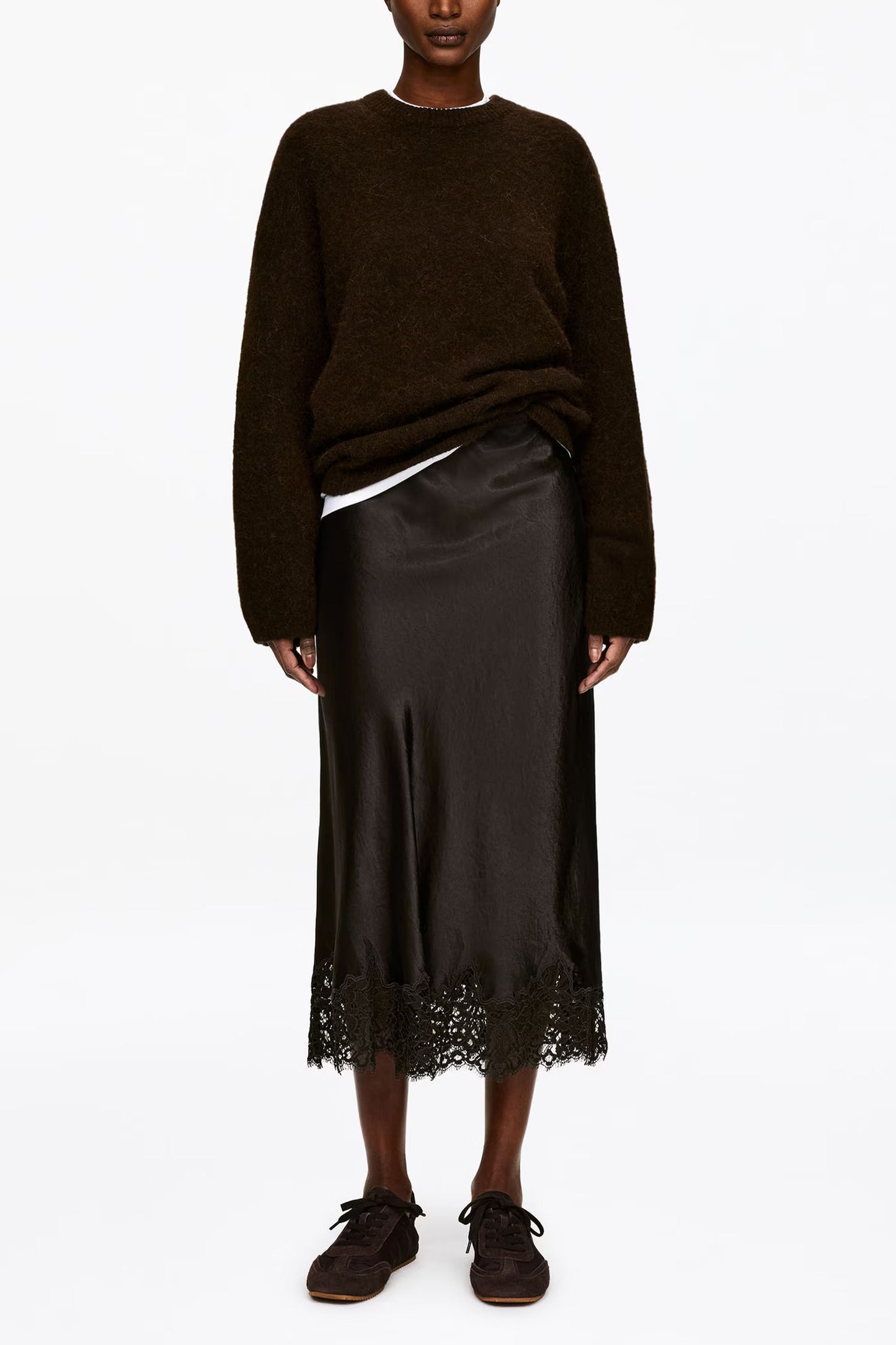Lace-Detail Satin Skirt