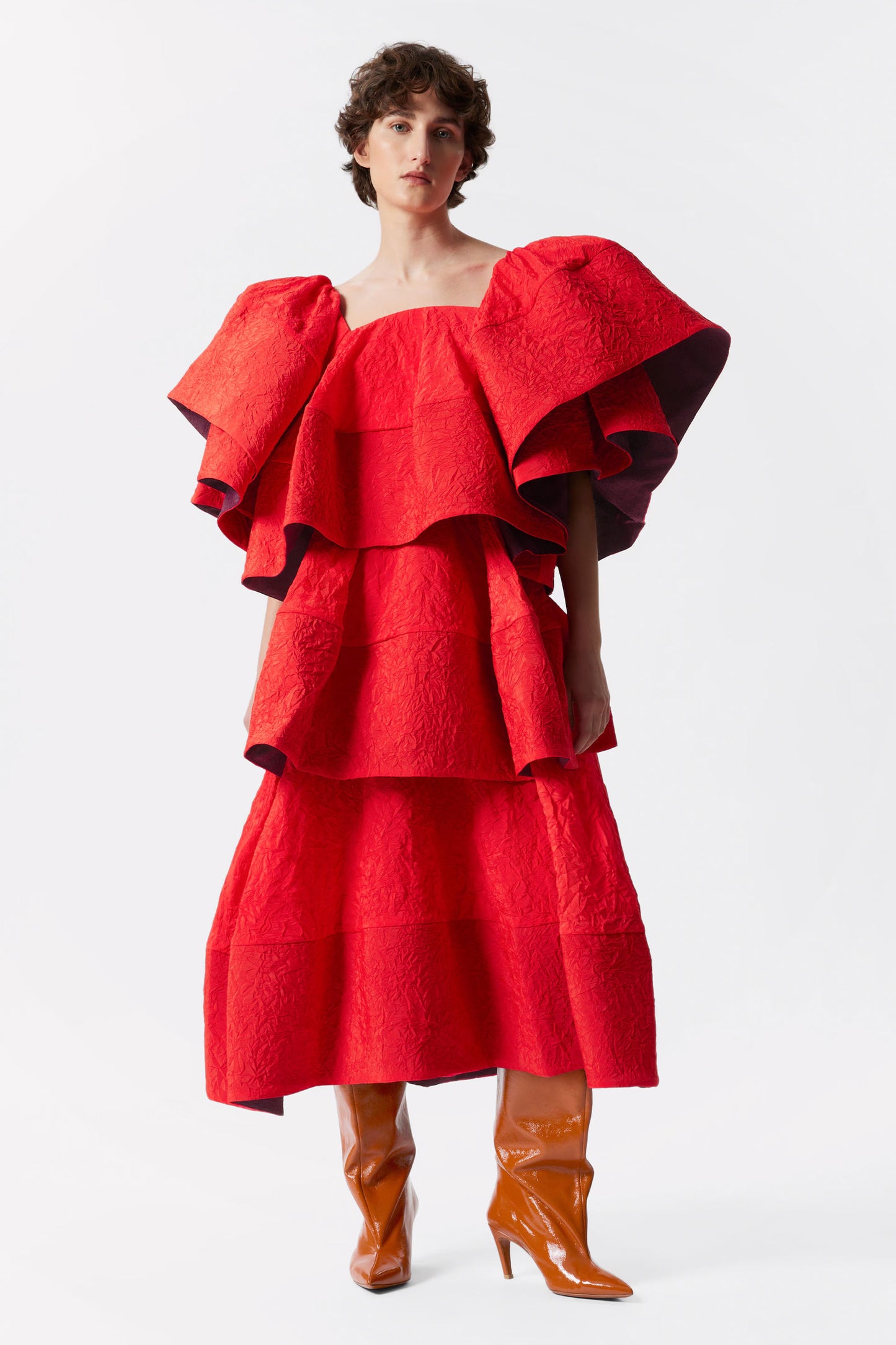 Ruffle Jacquard Midi Dress