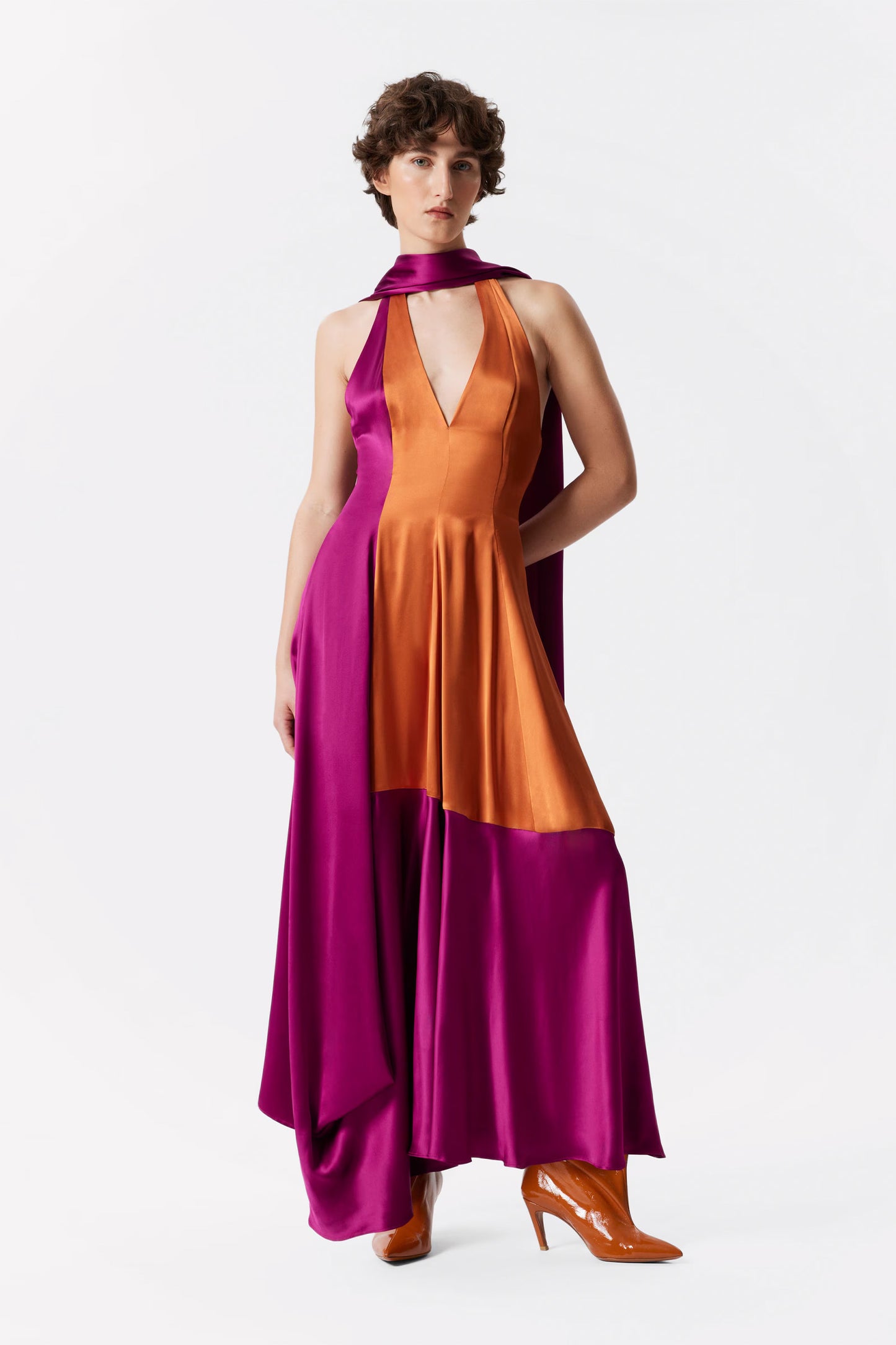 Scarf-Detail Satin Maxi dress