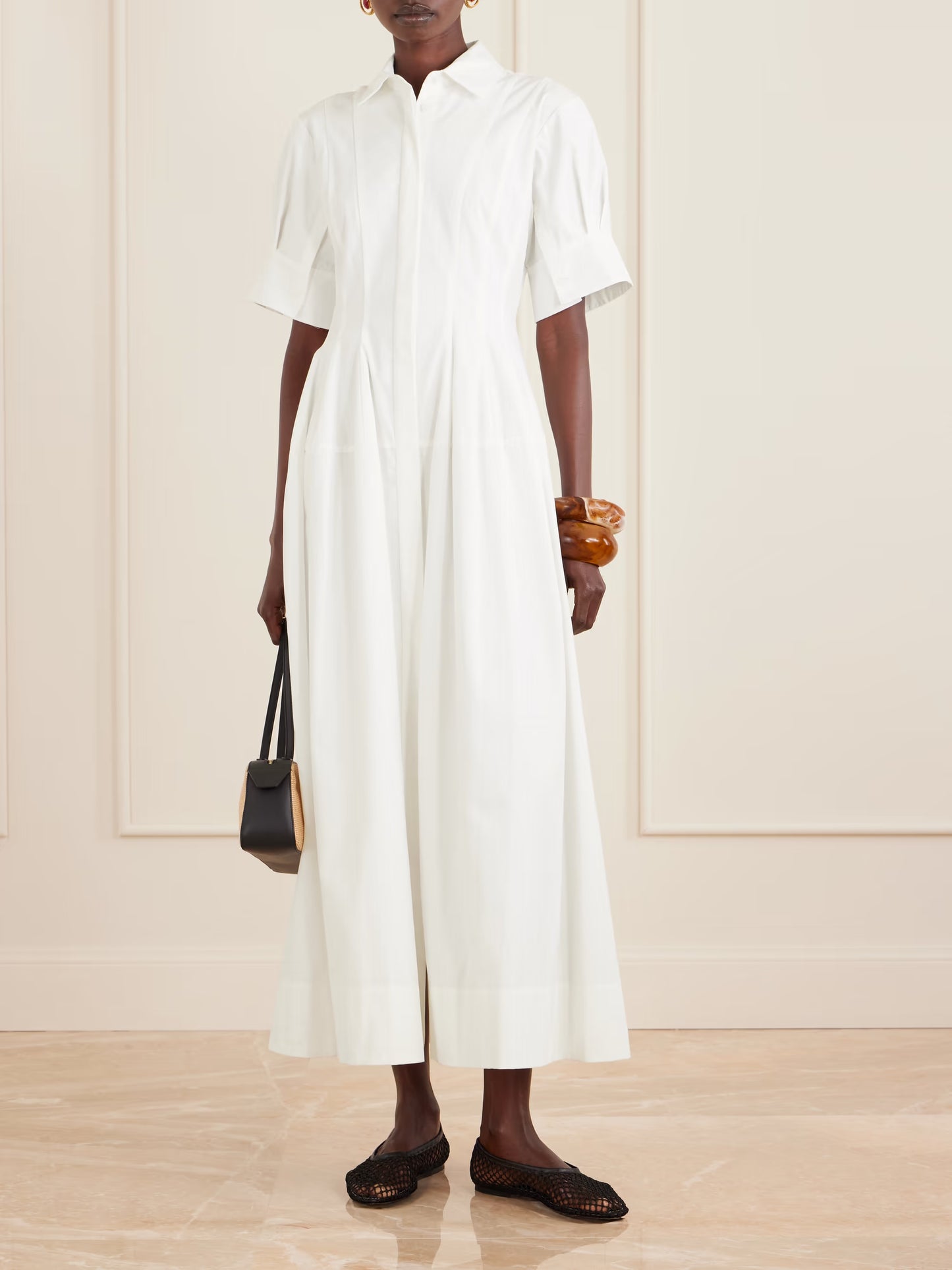 Mollie Pleated Cotton-Poplin Midi Shirt Dress