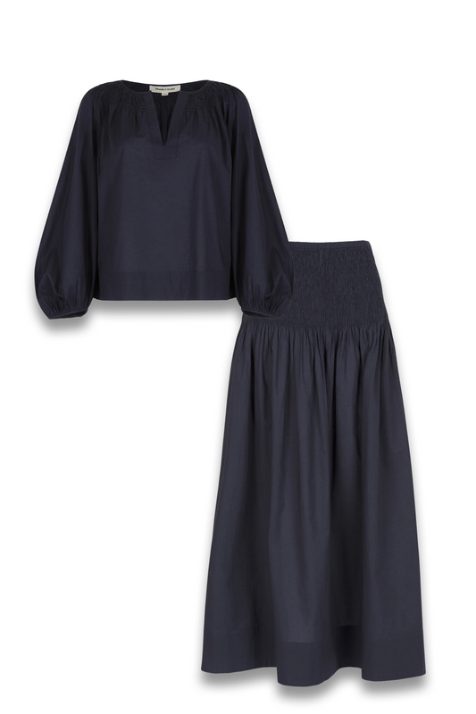 Elizabeth Midnight Cotton Blouse and Cotton Skirt
