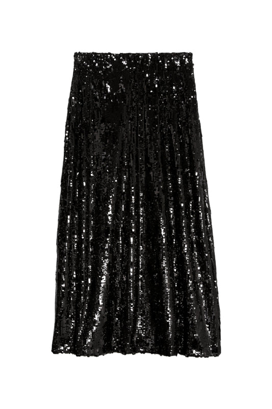 Black Sequin Midaxi Slip Skirt