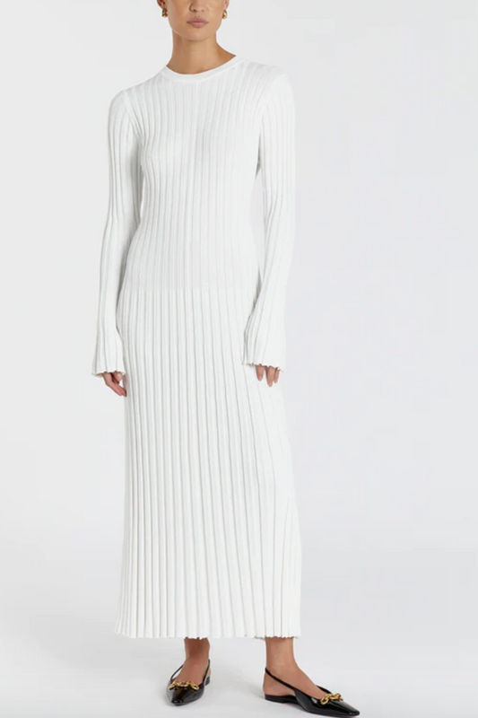 Ada Off White Long Sleeve Midi Dress