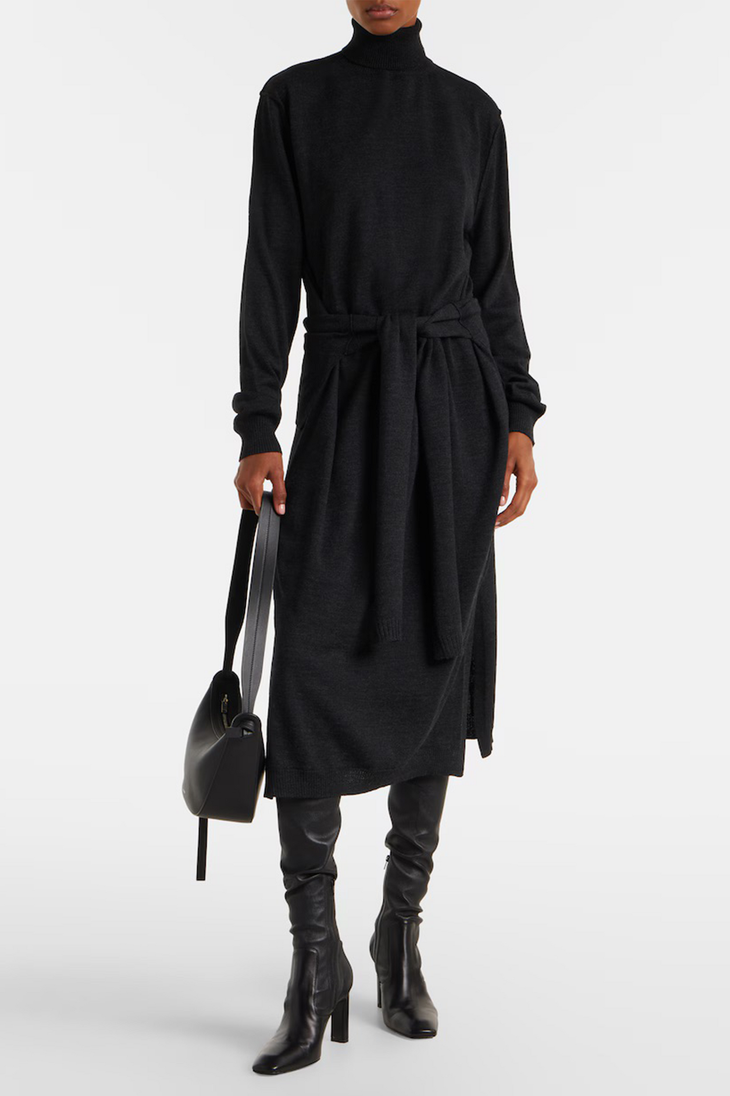 Turtleneck Wool-Blend Midi Dress
