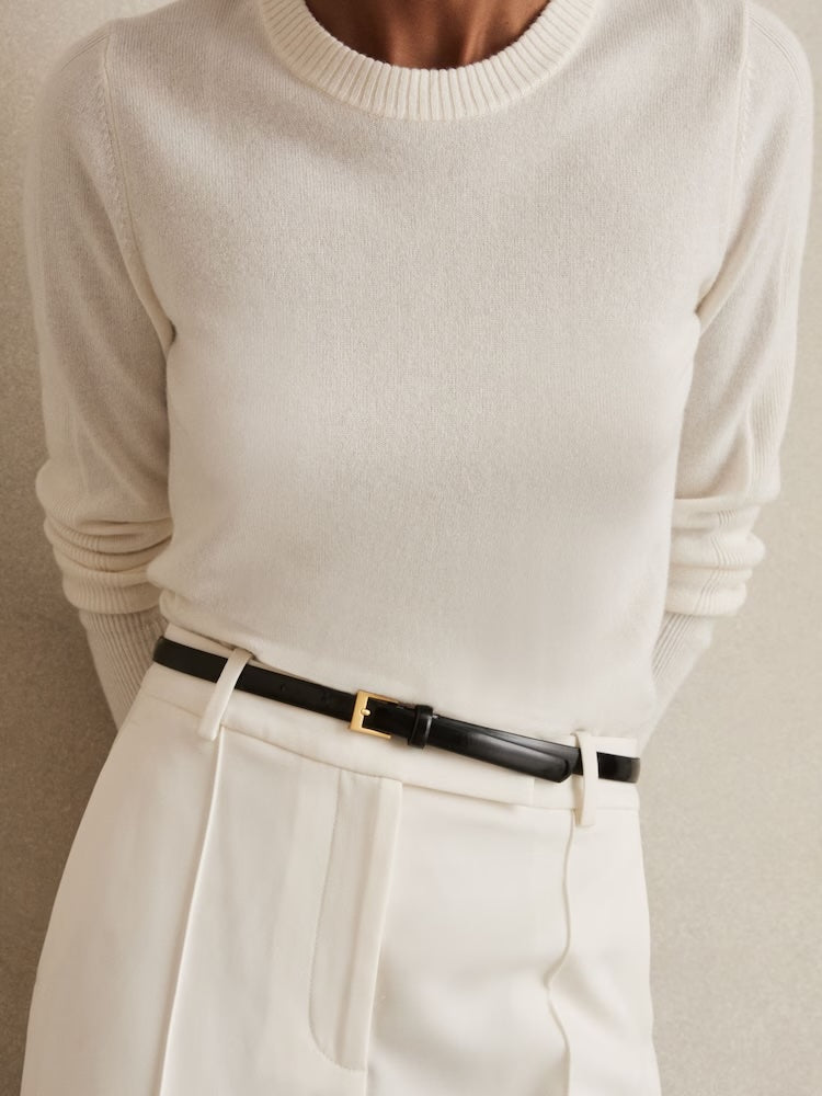 Holly Thin Leather Belt in Black