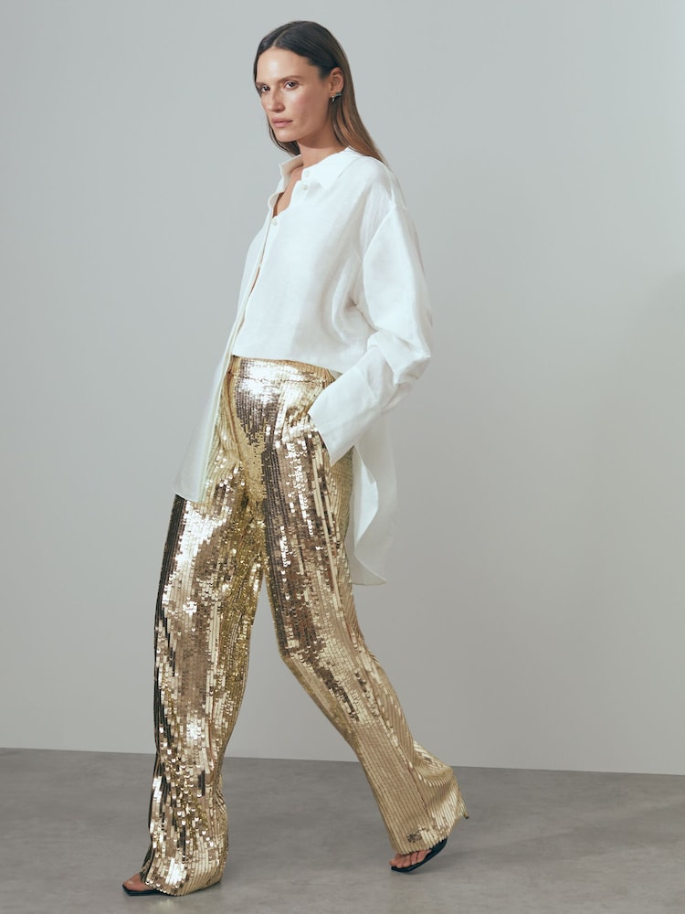 Atelier Sequin Wide Leg Trouser In Gold