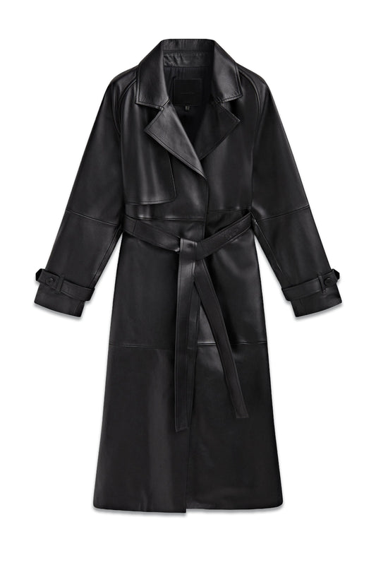 Nappa Leather Trench-style Coat with Belt