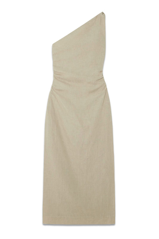 + NET SUSTAIN Jomana One-shoulder Ruched Linen Maxi Dress