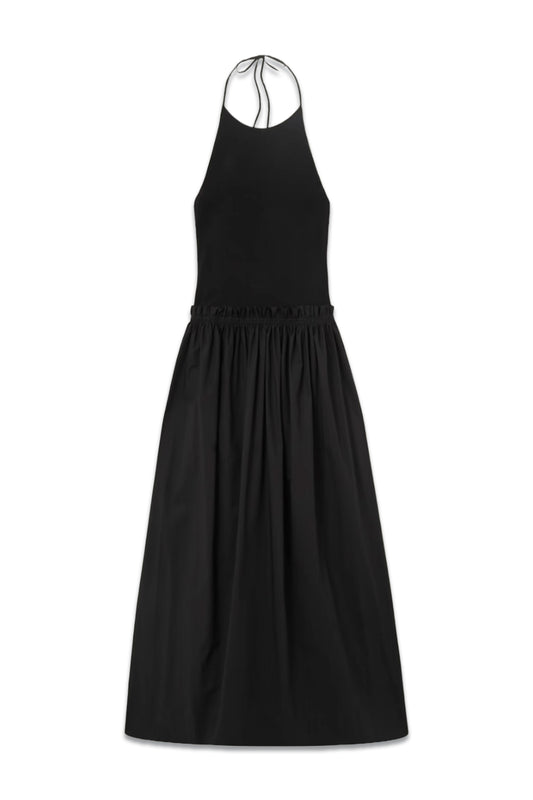 + NET SUSTAIN Knitted and Organic Cotton-Poplin Halterneck Maxi Dress