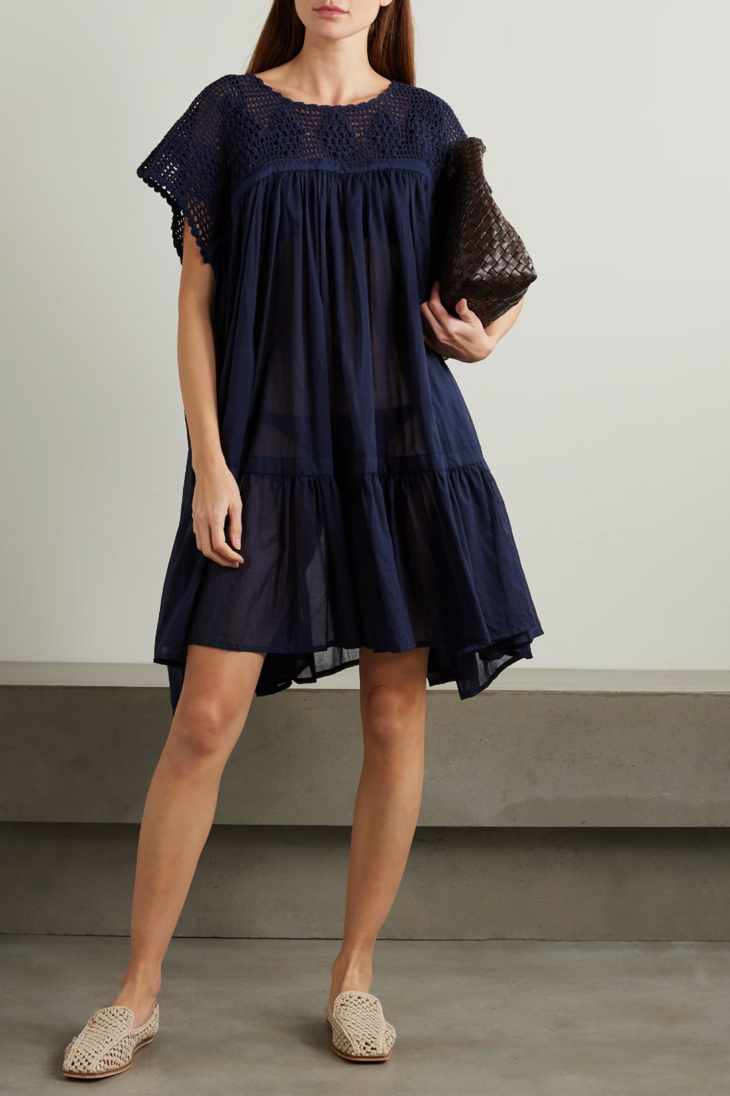 + NET SUSTAIN Wind Crochet And Cotton-Voile Mini Dress