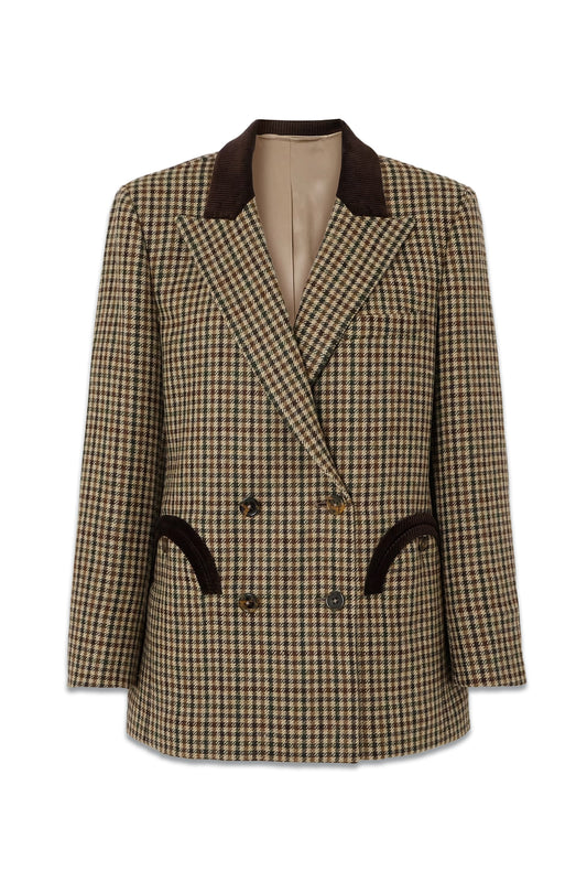 Naema Everynight Double-breasted Corduroy-trimmed Checked Wool Blazer