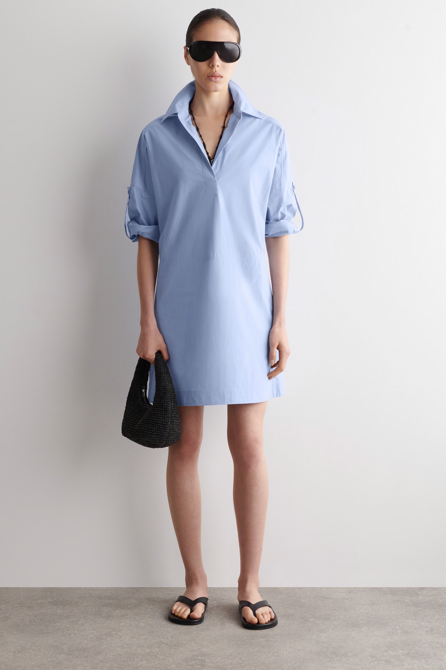 Cotton-Poplin Short-Sleeved Shirt Dress
