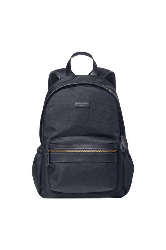 Navy Leather-Trim Nylon Canvas Men's Backpack